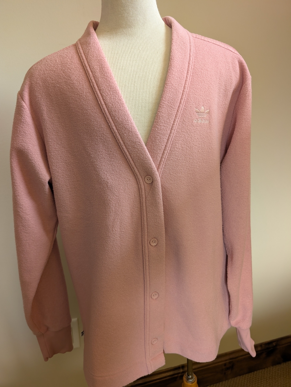 Adidas Women’s Light Pink V-Neck Cardigan Lightweight Knit Small